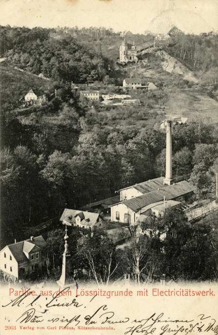 Postkarte aus dem Lößnitzgrund, Radebeul, E-Werk